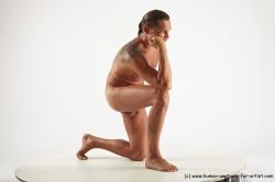 Nude Man White Kneeling poses - ALL Average Medium Brown Kneeling poses - on one knee Realistic